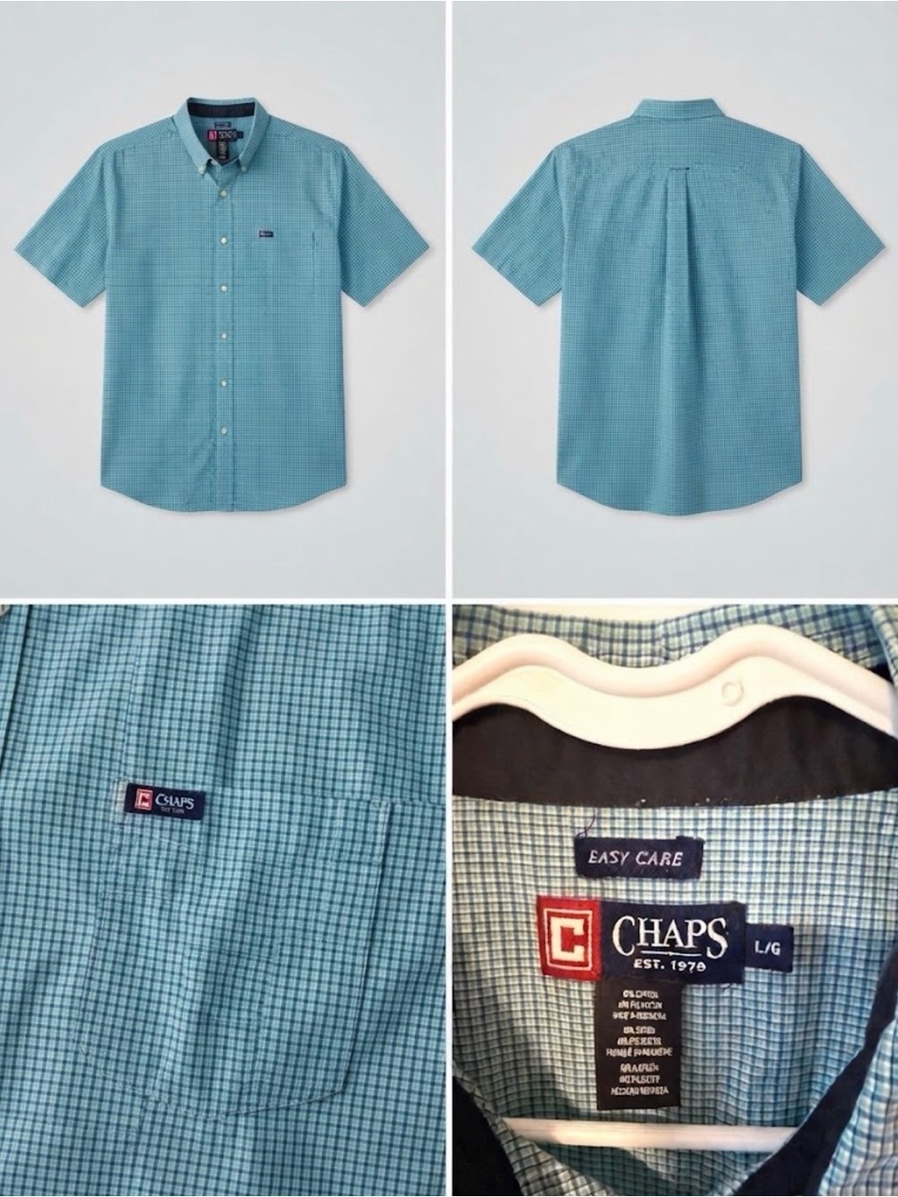 Chaps Men's Teal Micro-Check Short-Sleeve Button-Down Shirt